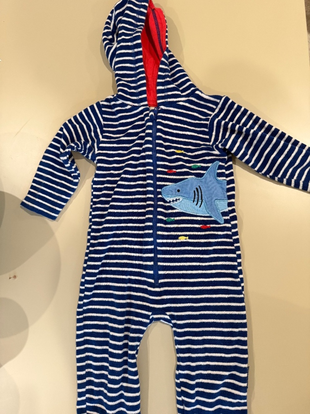 JoJo Maman Bébé Shark Towelling Romper 1-2 Years